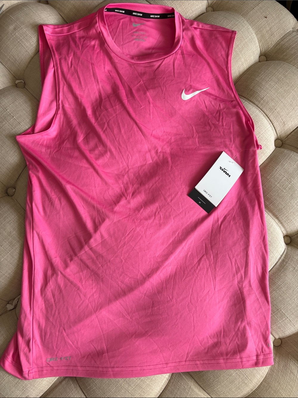 Nike Pink Dri-FIT Sleeveless Muscle Tee with White Swoosh